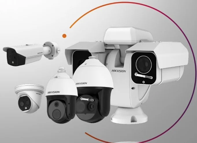 A range of surveillance cameras — bullet, dome and long-range PTZ units — of the kind used for live forest monitoring.